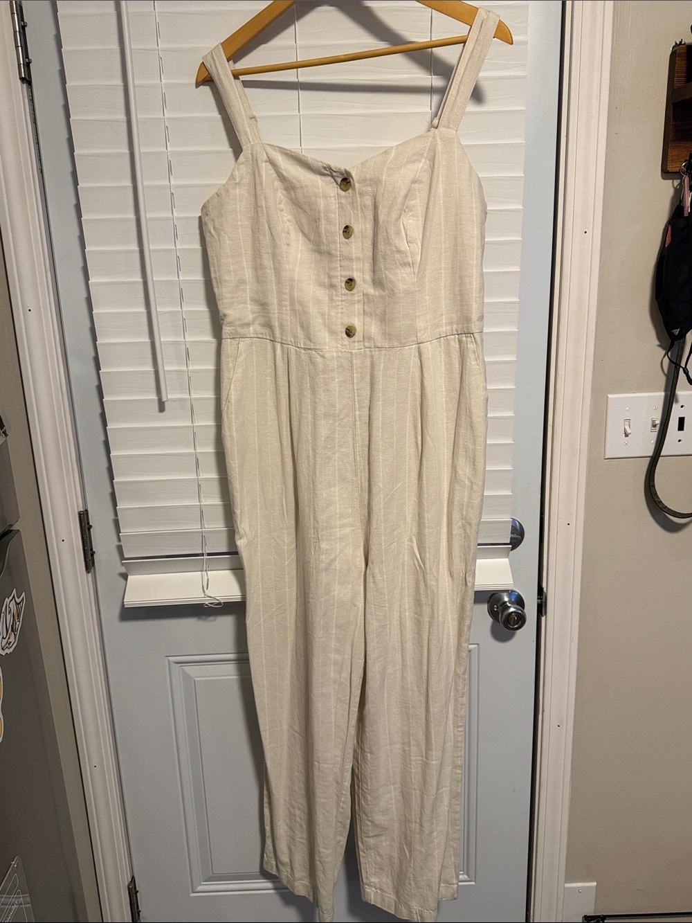 Old Navy Cream Button-Front Wide-Strap Jumpsuit